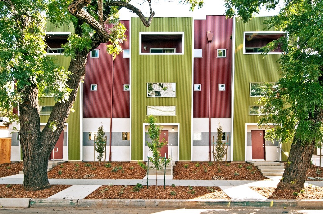 Colonial Red and Olive Metal Siding colors at the Portland Place Apartments