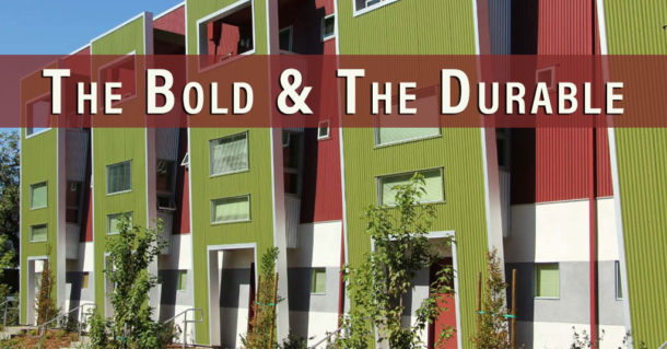 Colonial Red and Olive Metal Siding colors at the Portland Place Apartments