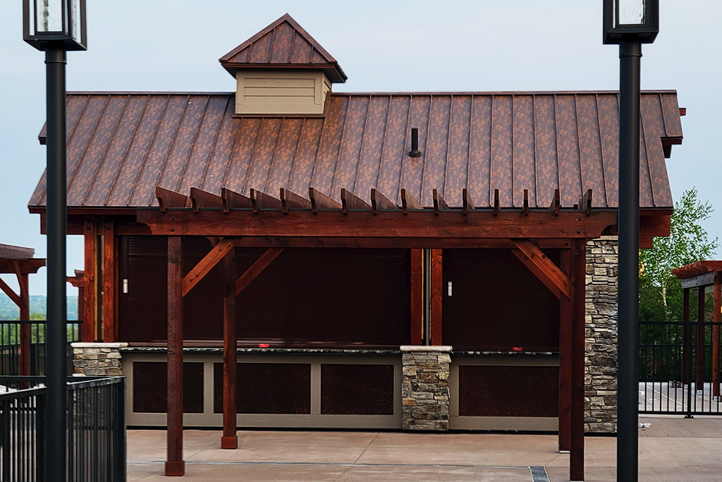 This Concession Stand utilizes Steelscape's Natrual Rust finish on it's roof to create a warm, rustic look that will look good for decades.