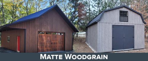 Matte Red Cedar and Matte Barnwood Woodgrain on finished buildings