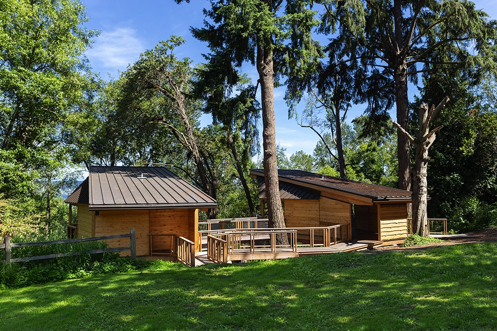 The Villa Academy Treehouse in Seattle, WA features Steelscape's Cool Dark Bronze Color on metal roofing for a spectacular design.