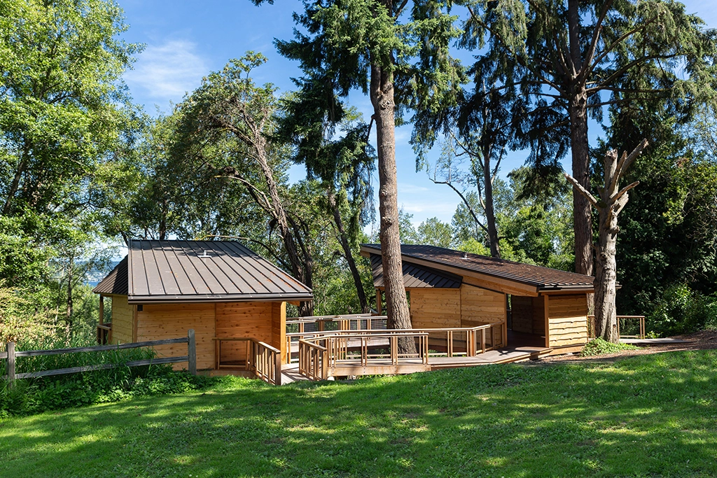 The Villa Academy Treehouse in Seattle, WA features Steelscape's Cool Dark Bronze Color on metal roofing for a spectacular design.