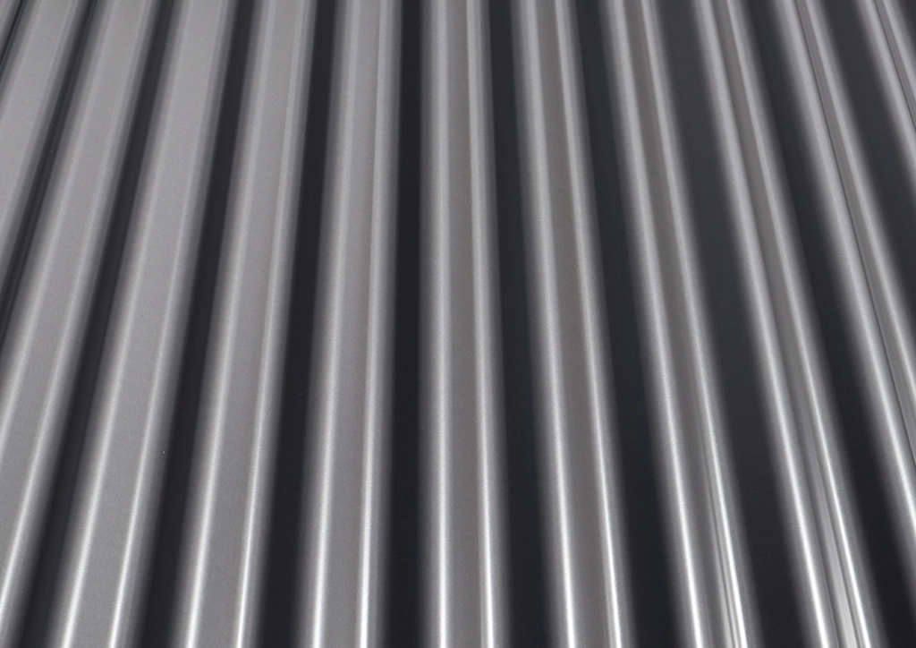 riverstone-corrugated Riverstone - A semi-translucent metallic finish designed to reveal the natural character of its ZINCALUME® substrate on corrugated panel