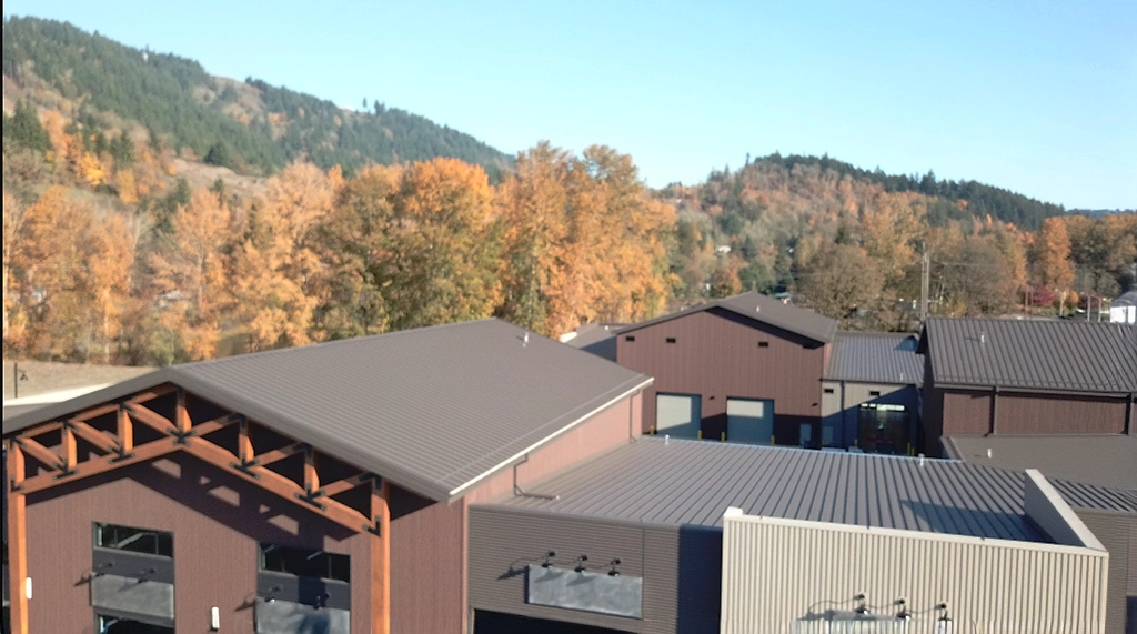 Spencer Creek Business Park in Port of Kalama, Washington, featuring Steelscape's Vintage and Rustic Rawhide metal finishes.